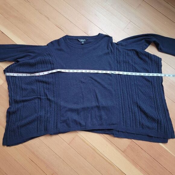 navy blue knit asymmetric handkerchief hem dolman style sleeve split hem - Picture 7 of 11